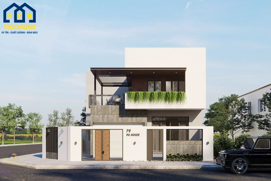 nhà 2 tầng 10x10 mái bằng