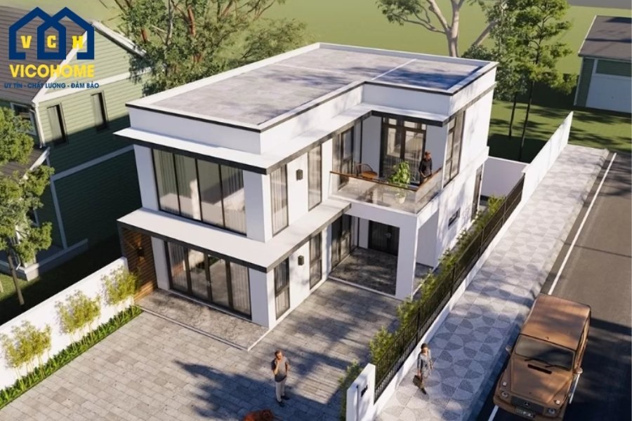 nhà 2 tầng chữ l 6x15
