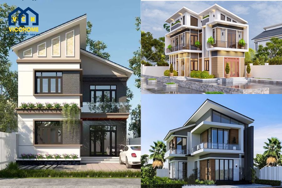 nhà 2 tầng chữ l mái lệch