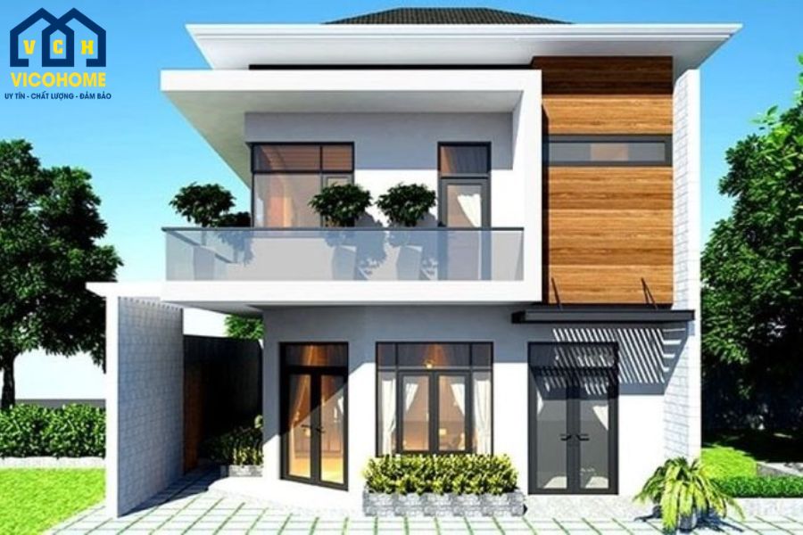 nhà 2 tầng mái bằng 8x10