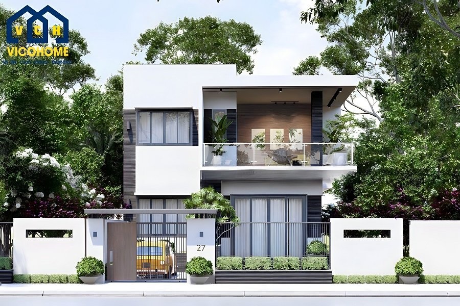 nhà 2 tầng mái bằng hiện đại