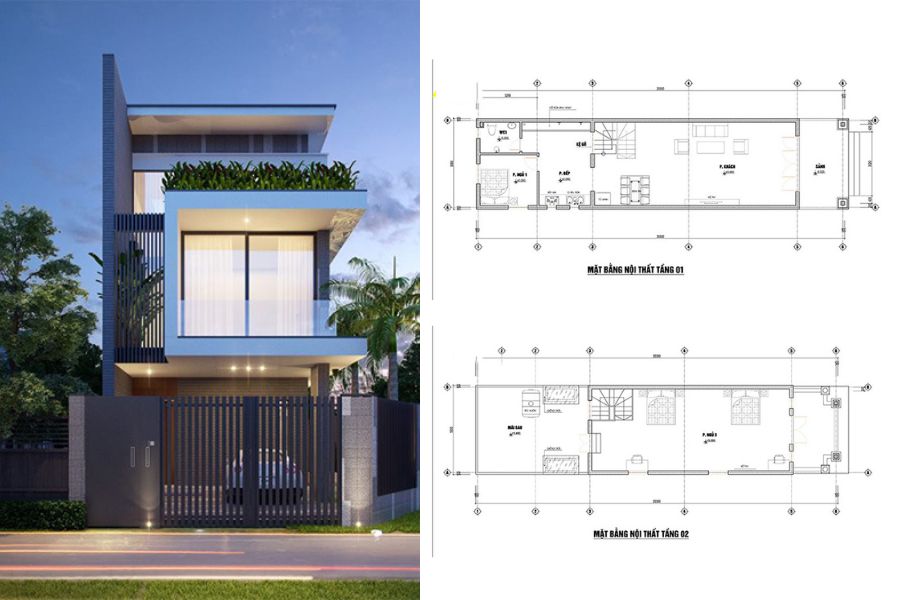 nhà 2 tầng mái bằng