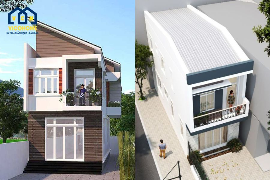 nhà 2 tầng mái tôn đẹp