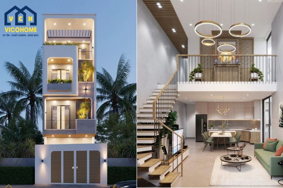 nhà 4 tầng có gác lửng