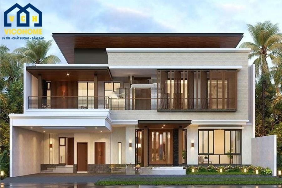 nhà biệt thự 2 tầng mái bằng