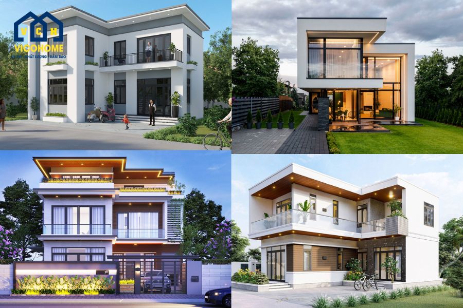nhà chữ l 2 tầng mái bằng