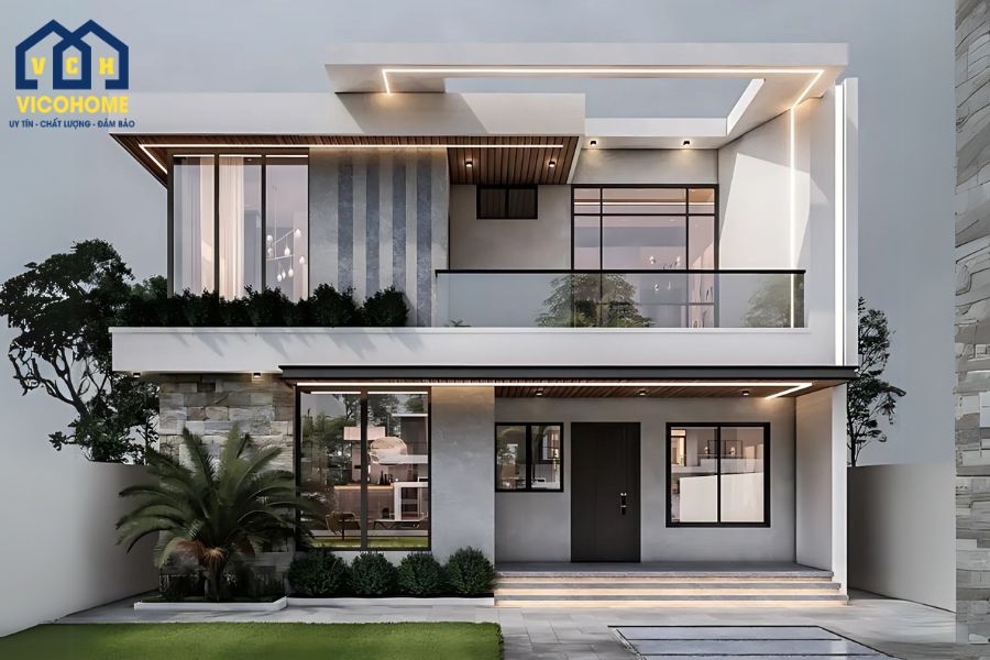 nhà khung thép 2 tầng 100m2