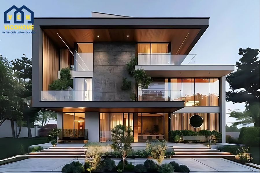 nhà khung thép 3 tầng hiện đại