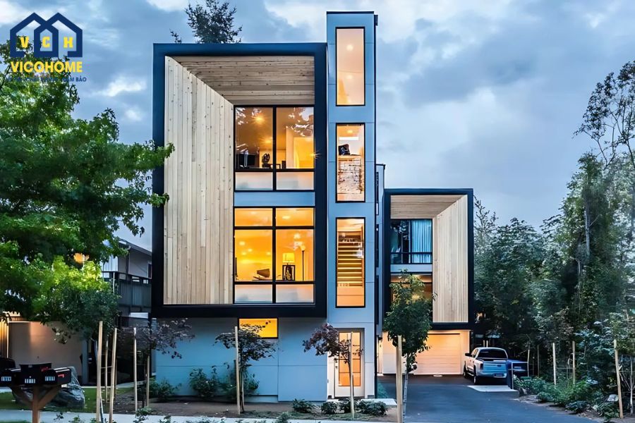 nhà khung thép 3 tầng đơn giản