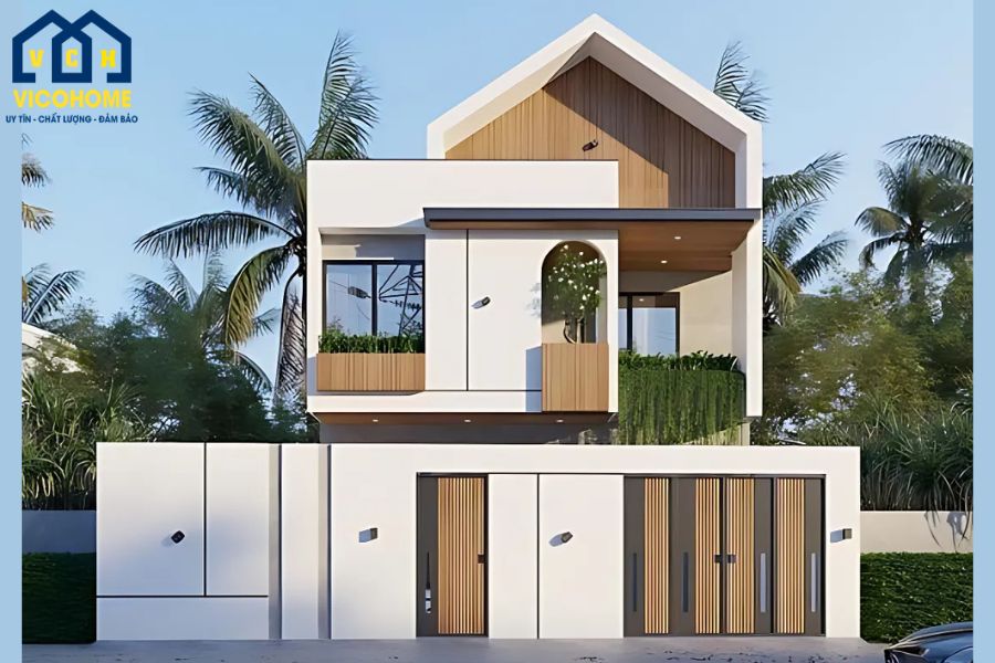 nhà mái bằng 2 tầng 2 phòng ngủ