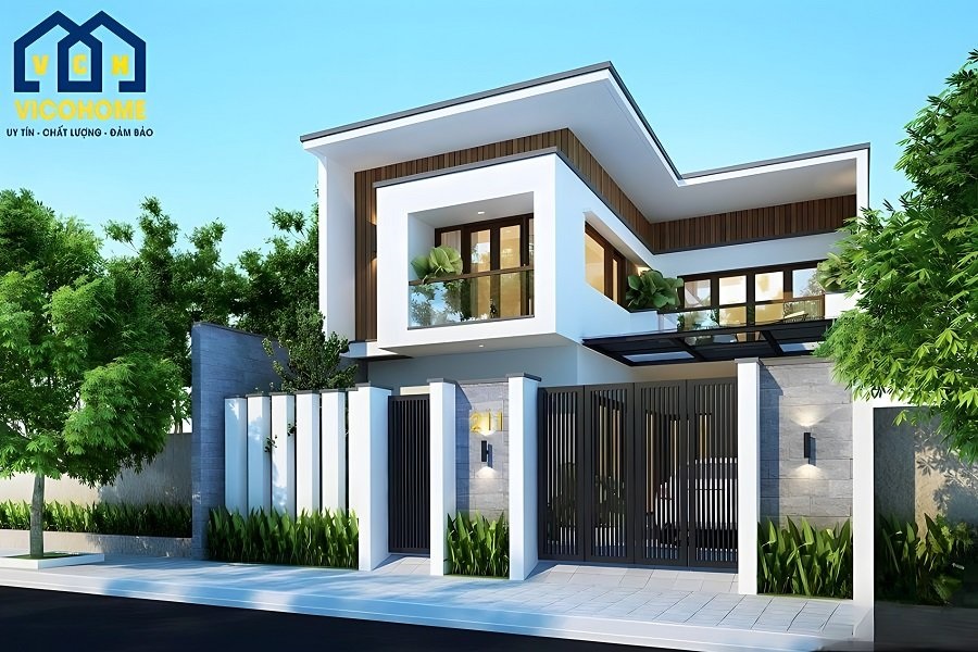 nhà mái bằng 2 tầng chữ l
