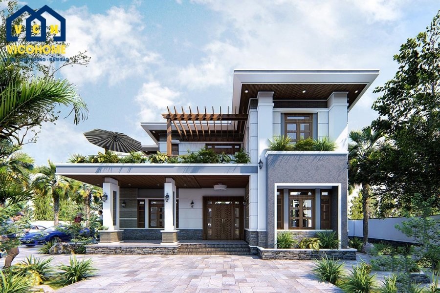 nhà mái bằng 2 tầng đẹp