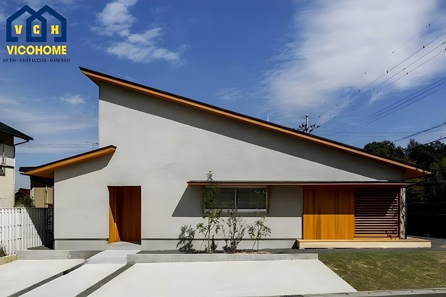 nhà mái lệch đẹp 1 tầng