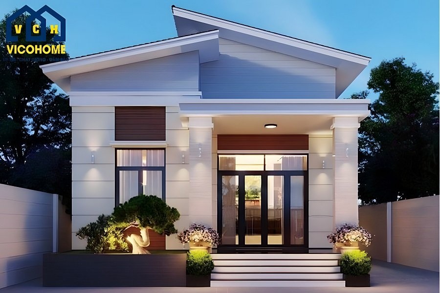 nhà ống 1 tầng mái lệch