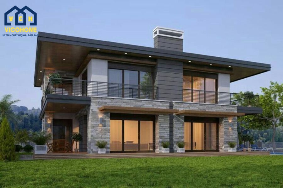 nhà vườn khung thép 2 tầng