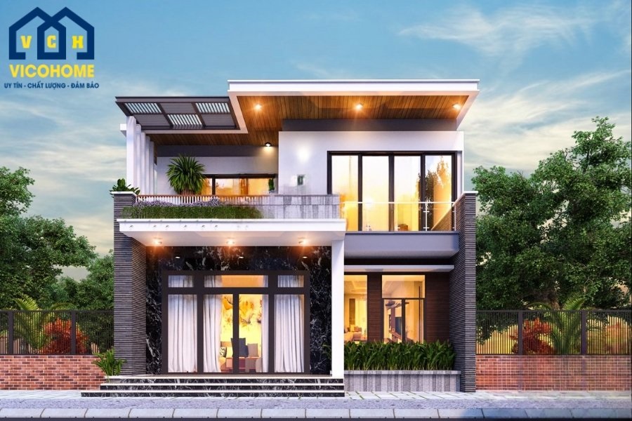 nhà vuông 2 tầng mái bằng