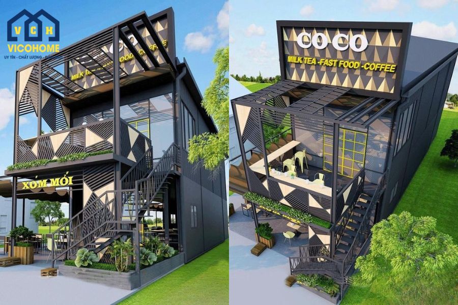 quán cafe khung thép 3 tầng