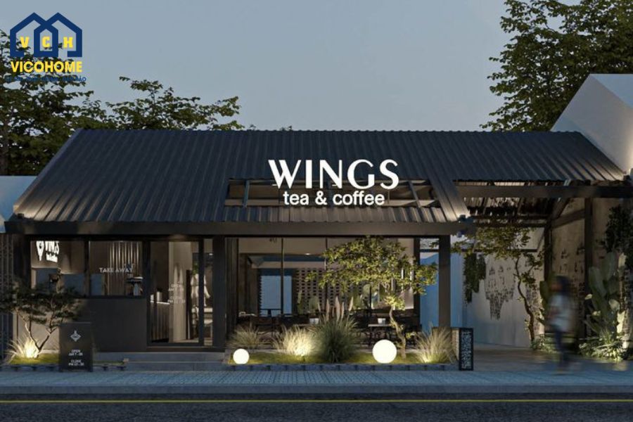thiết kế nhà khung thép 1 tầng phong cách cafe