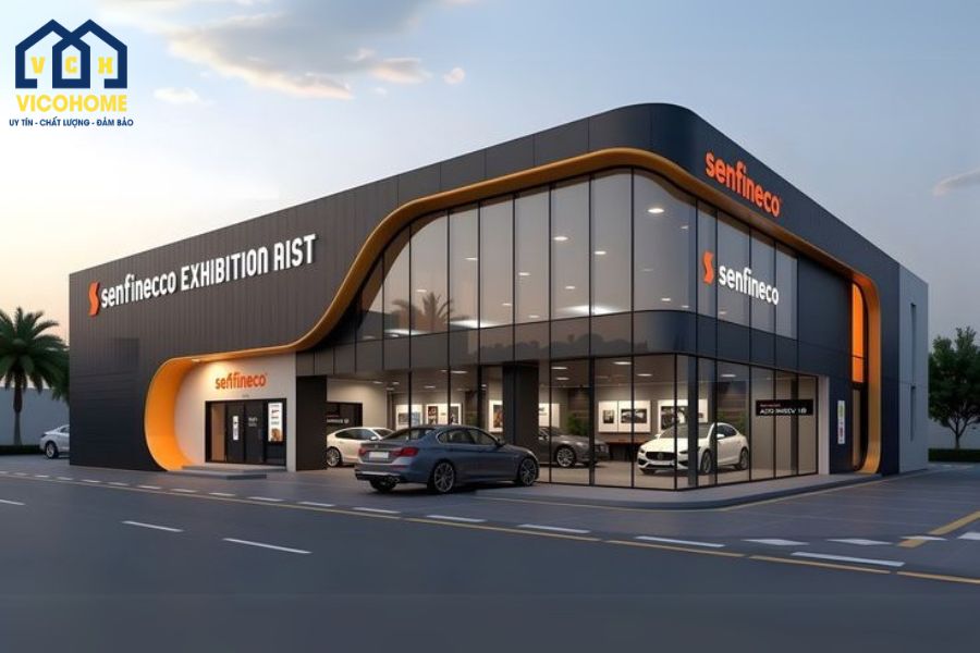 Showroom khung thép 1 tầng đẹp