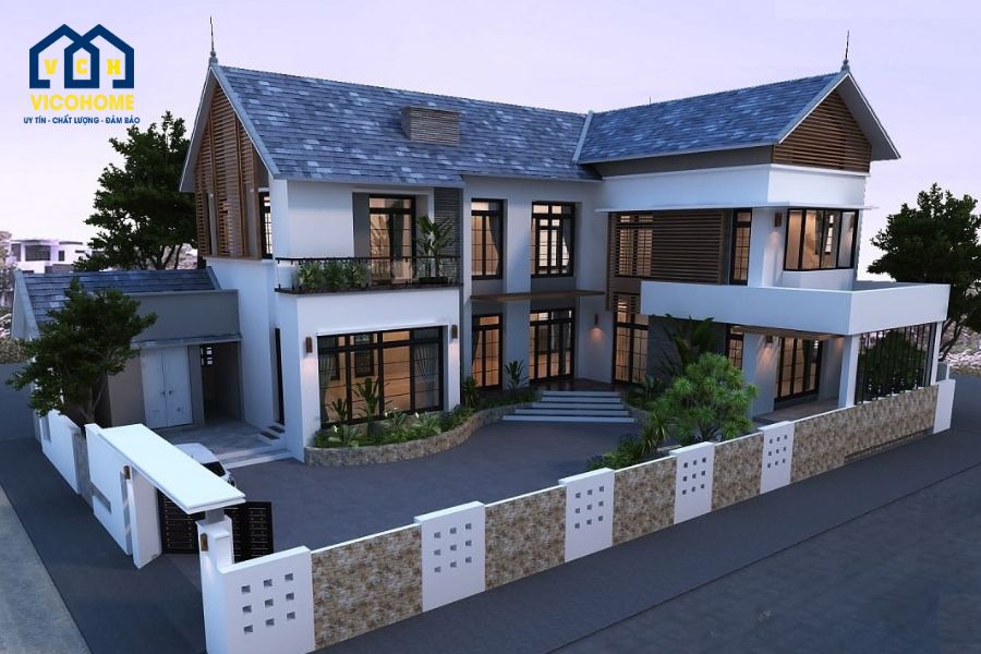 thiết kế nhà chữ l 2 tầng 80m2