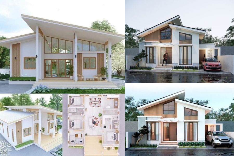 thiết kế nhà mái lệch 1 tầng