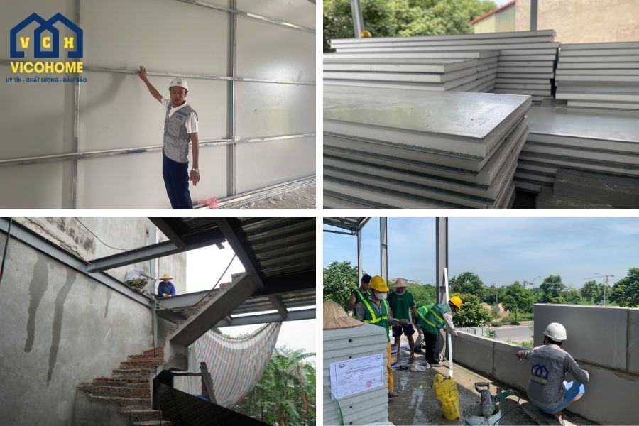 tường nhà khung thép 2 tầng
